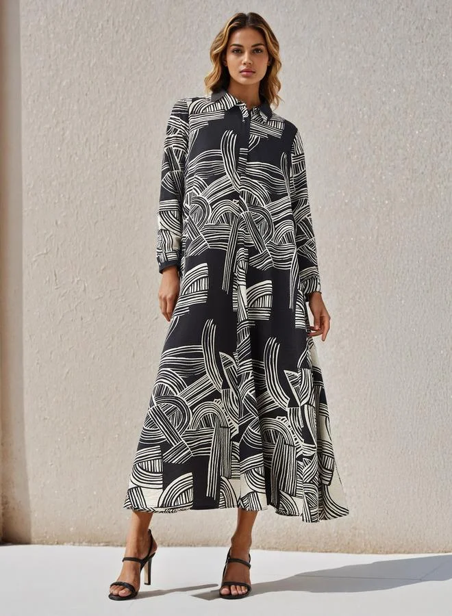 Iconic Iconic Printed Shirt Women Dress with Collar